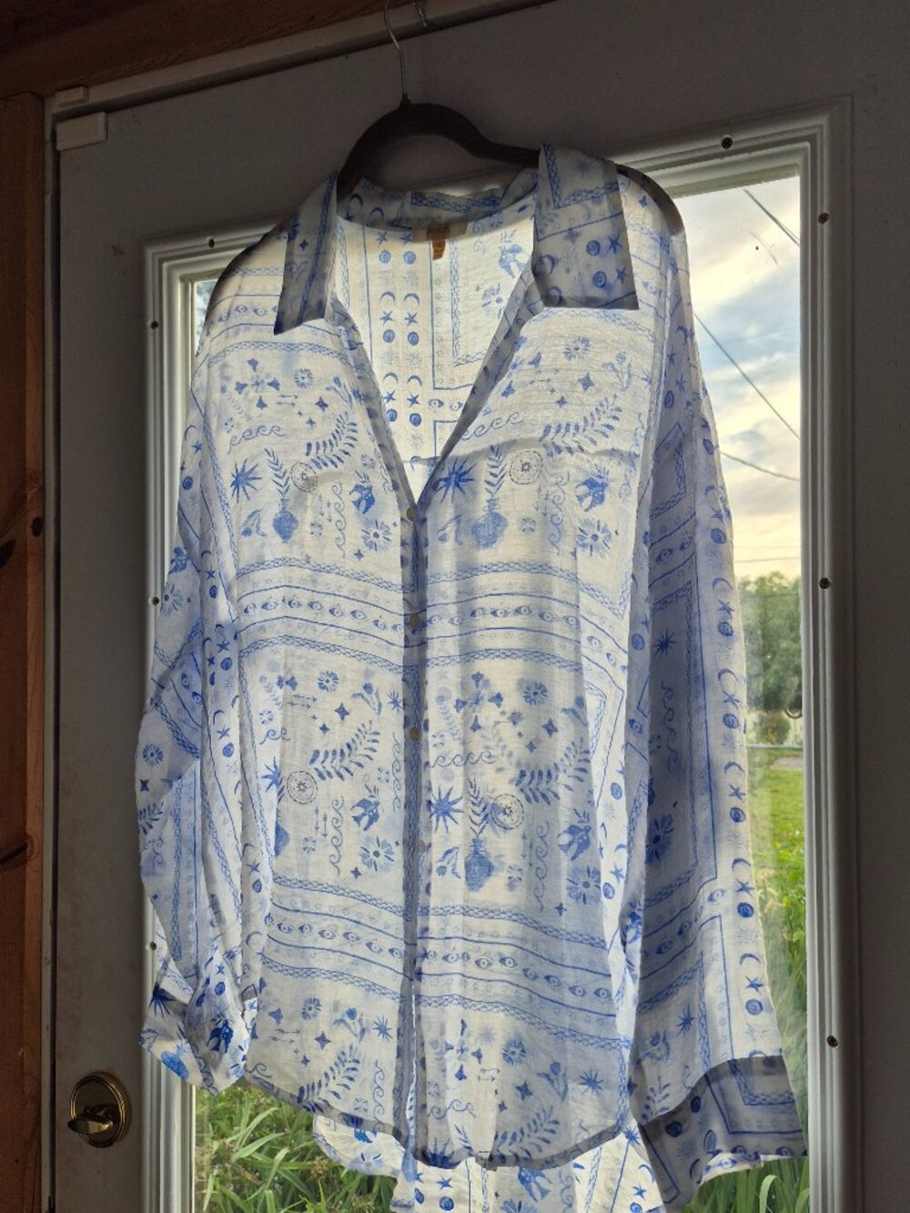 Peach White Button Down Shirt Long Sleeve AT8018R-4 X Large